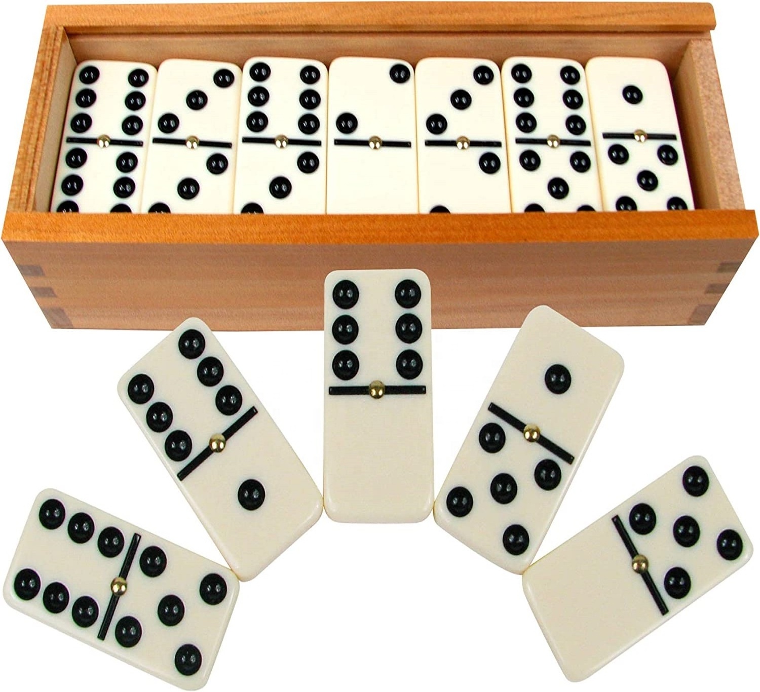 Dominoes Set- 28 Piece Double-Six Resin Ivory Domino Tiles Set Classic Numbers Table Game With Wooden Carrying Storage Case Ca