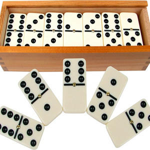 Dominoes Set- 28 Piece Double-Six Resin Ivory Domino Tiles Set Classic Numbers Table Game With Wooden Carrying Storage Case Ca