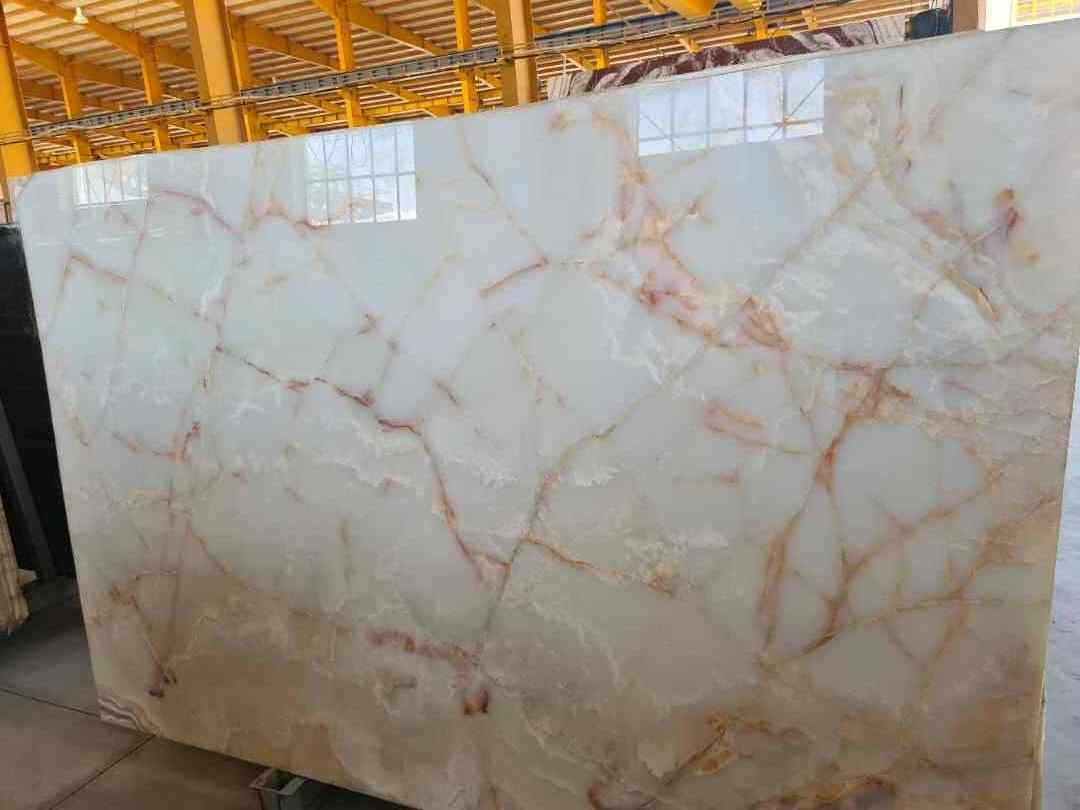 Top and Trending Choice for Millennials Luxury Golden Veins White Onyx Slabs for Table and Countertops adding Decorative Luxury