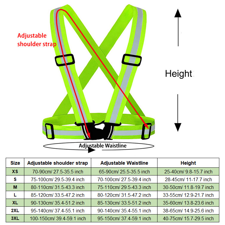 Child Adult Plus Size High Visibility Elasticity Belt Outdoor Cycling Jogging Safety Band Strap Security Reflective Running Vest