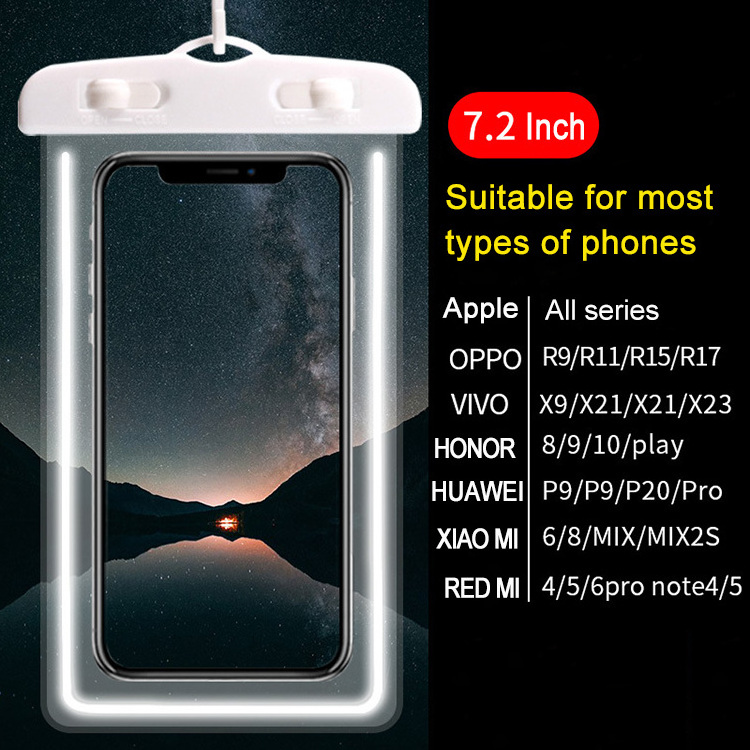 Luminous IPX8 Night Light Swimming Waterproof Cell Phone Bag Cases Underwater Mobile Phone Pouch Dry Bag Cover