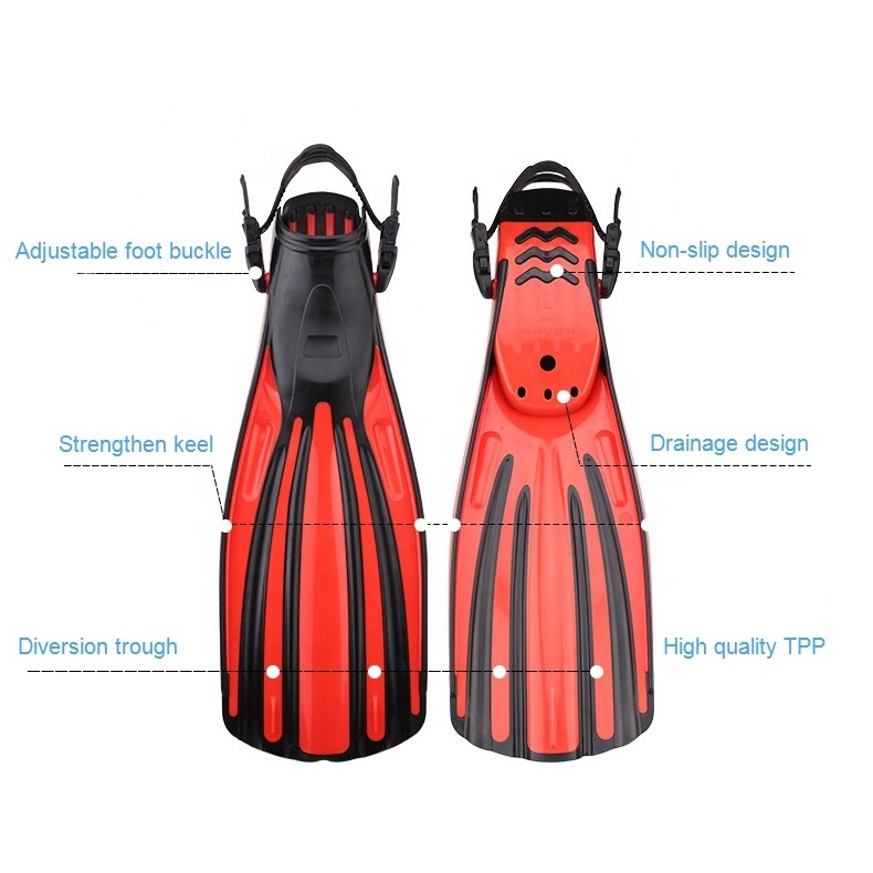 Long Open Heel Adjustable Strap Shoes For Freediving Water Sports Rubber Free Flipper Scuba Diving Swimming Fins