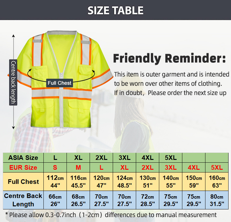 ANSI Class 3 Reflective Safety Clothing S-5XL Sleeved Construction Jacket High Visibility Strip Hi Vis Work Security Safety Vest