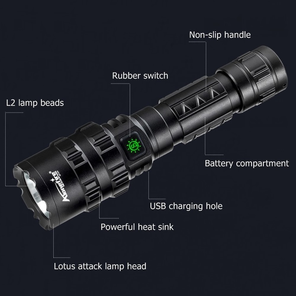 AloneFire G100 XM-L2 LED Tactical Flashlight High power 18650 USB Rechargeable Torch Hunting Flash light 18650 battery