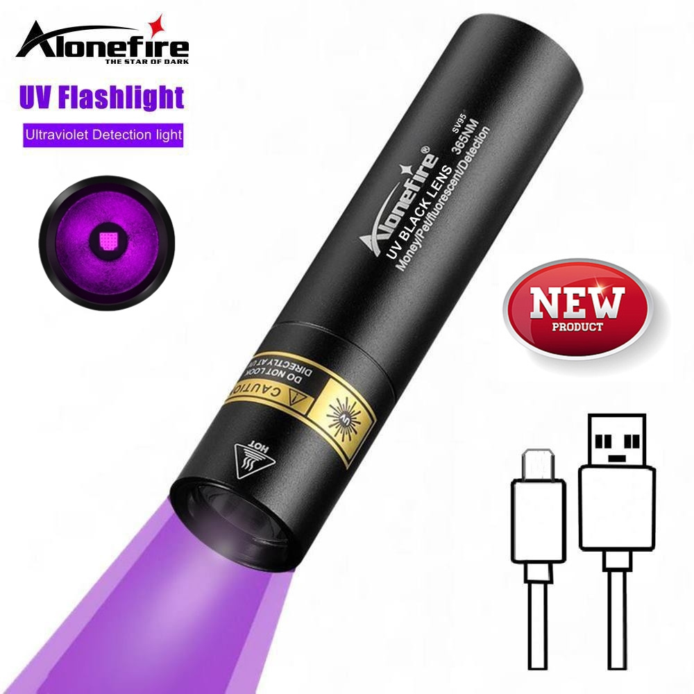 High Bright 365nm Blacklight UV Flashlight USB Rechargeable Ultraviolet Torch Pet Urine Cat Tinea Money Ore Scorpion Check Lamp