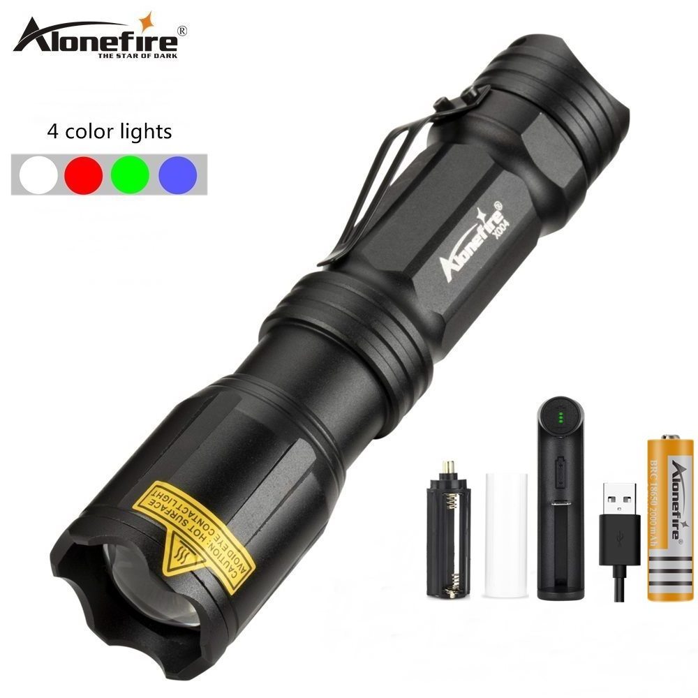 Alonefire X004 RGB Multicolor Led Zoom Flashlight Outdoor Tactical hunting Fishing Camping High power Bright light Torch lantern