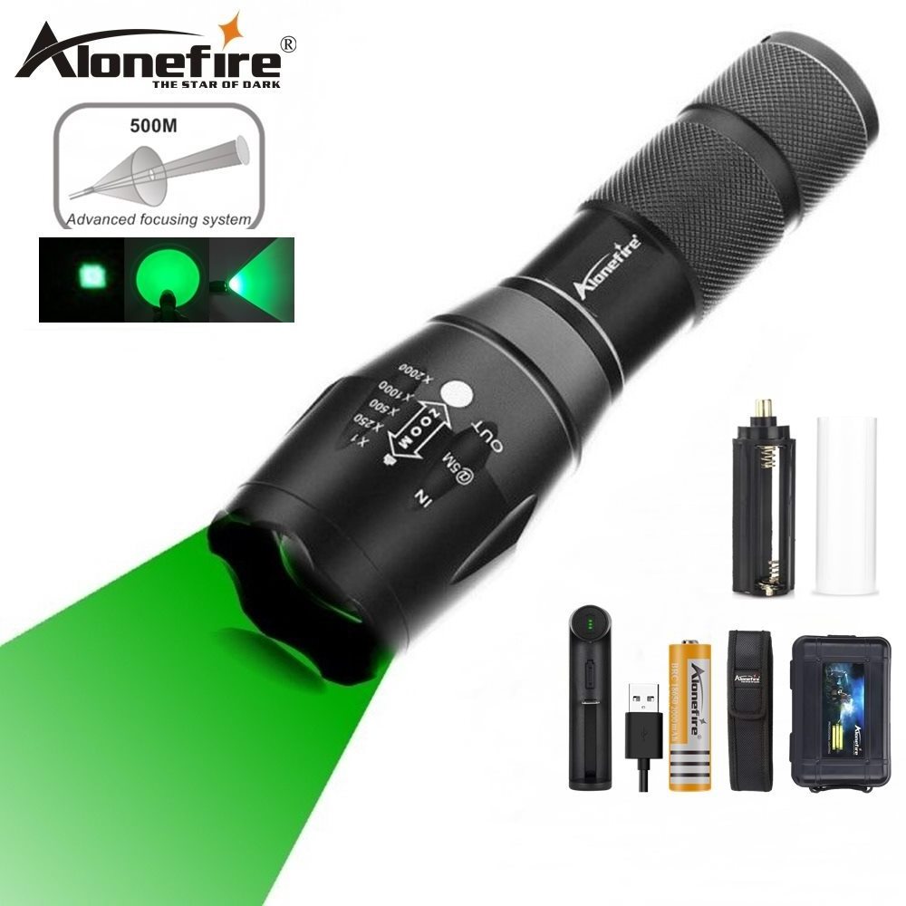 AloneFire G700 10W Led Zoom Green light Flashlight Outdoor Hunting Camping Sports High power Waterproof Work torch 18650 battery