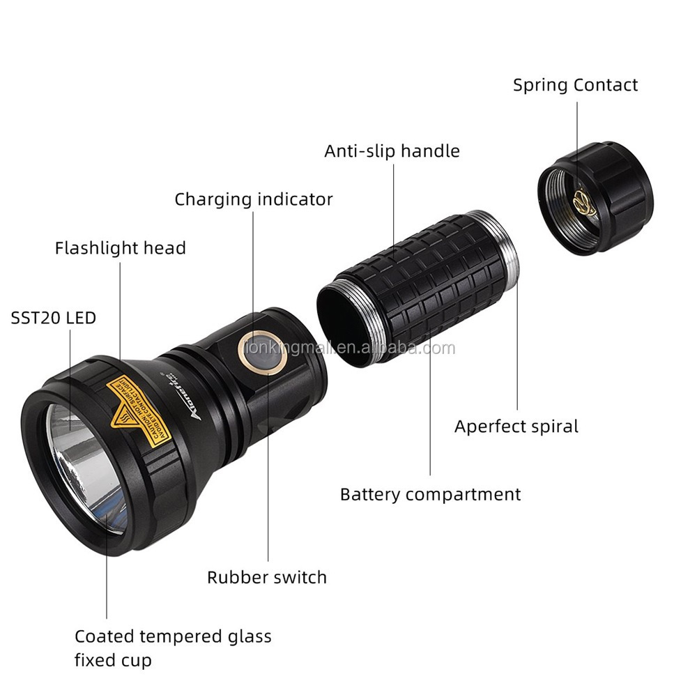 Alonefire H44 T20 Led Powerful Spotlight 12w Flashlight USB rechargeable Outdoor Work hunting Patrol Travel Bright light torch