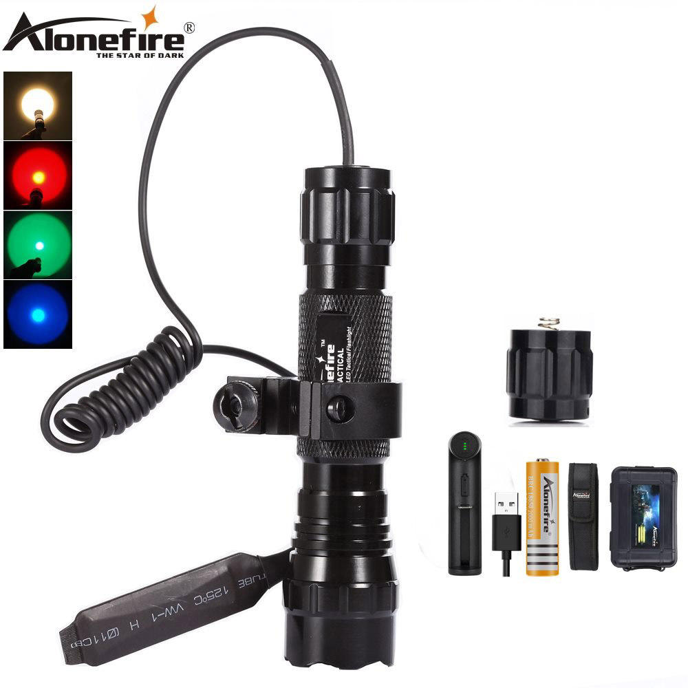 Alonefire 501B Tactical flashlight Green/Red/Blue/Yellow lamp led Torch Outdoor Travel Hike Camping Patrol Powerful Torch light