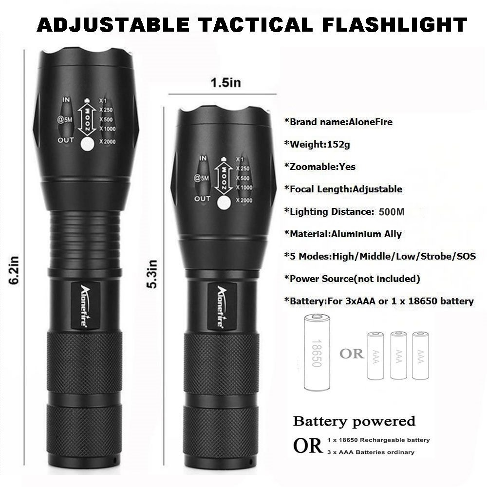 Alonefire G700  10W T6 Led Zoom Flashlight 5000lm Camping hunting Fishing Bright light High power Work Torch AAA 18650 battery