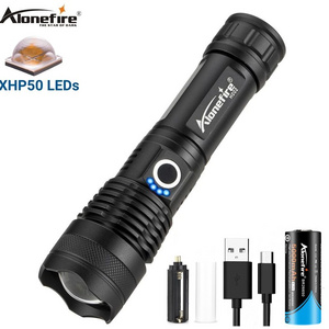 Alonefire H002 XHP50 High power LED Zoom Flashlight hunting Bright light Work Powerful Outdoor Patrol Fishing Usb Torch 26650