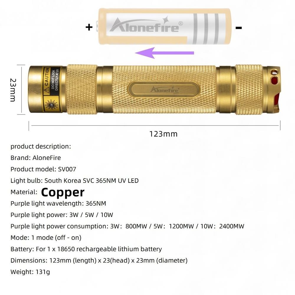 Alonefire SV007 Copper UV flashlight 10W 365nm Led Blacklight Money Pet Urine Stains Scorpion Hunting Leakage examine glasses