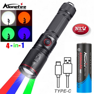 Zoomable 4-Colour light White/Red/Green/Blue LED Flashlight USB Charging Fishing Camping Hunting Photography Selfie Hiking Torch