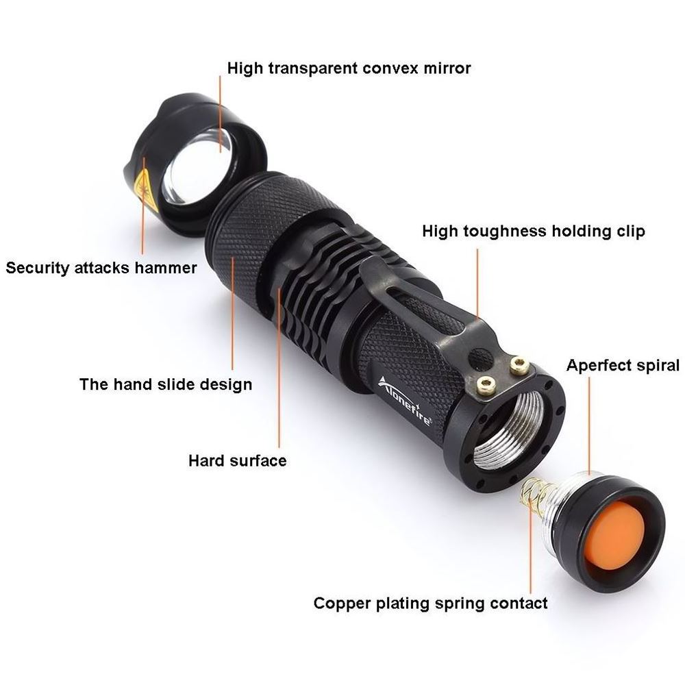 AloneFire SK68 Q5 mini Zoomable led flashlight Portable lamp Travel Camping Child Ms Pocket Torch Bright light AA 14500