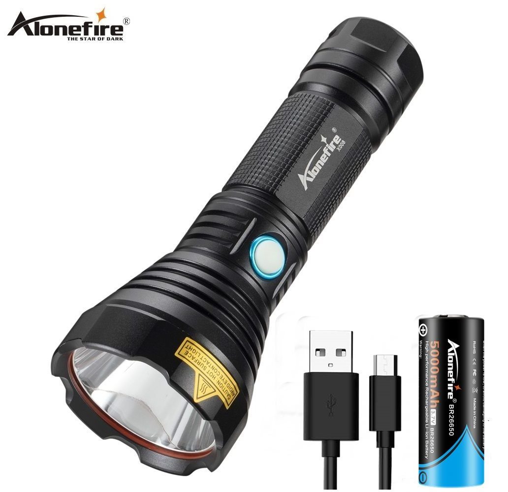 Alonefire X008 XM-L2 Super Powerful Spotlight LED Flashlight Tactical Torch USB Rechargeable Waterproof Camping Patrol hike Lamp