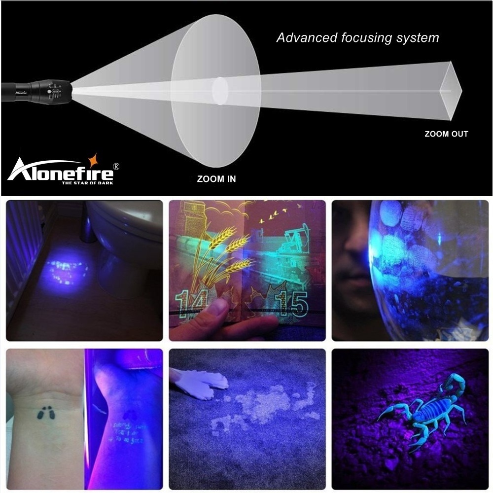 Alonefire G700 Zoom LED UV Light Flashlight 395nm adhesive curing Home Travel safety UV Detection Torch Lamp 18650 AAA battery