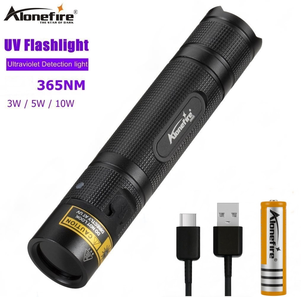 Alonefire SV005 High power UV led Flashlight 365nm USB Charging Torch Black light Fluorescent material Pet Money Ore Scorpions