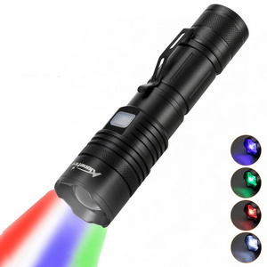 Alonefire X37 WRGB 4 in 1 Multi color Led Zoomable Flashlight Red Green Blue White Outdoor Travel Hike Camping Hunting torch