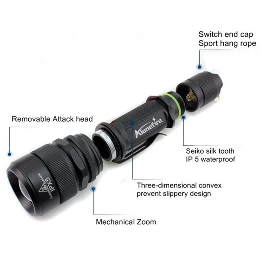 Alonefire G910 Tactical Flashlight 10W-T6 LED Waterproof Zoomable Torch hunting Bright light Camping Hike Lamp 18650 Battery