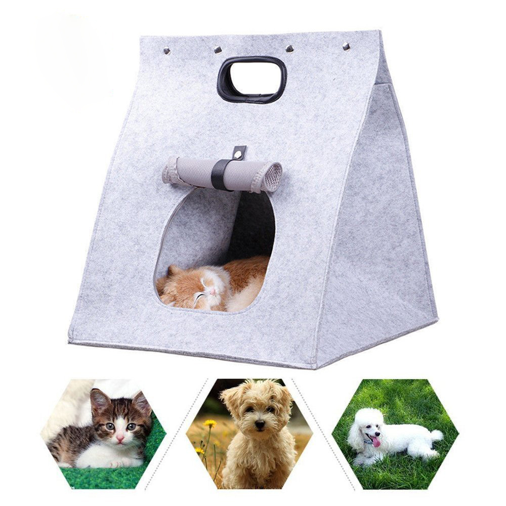 3 in 1 Portable Folding Warm Nest Washable Felt Wool Cat Bed Cave Carrying Soft Bag Lightweight Travel House