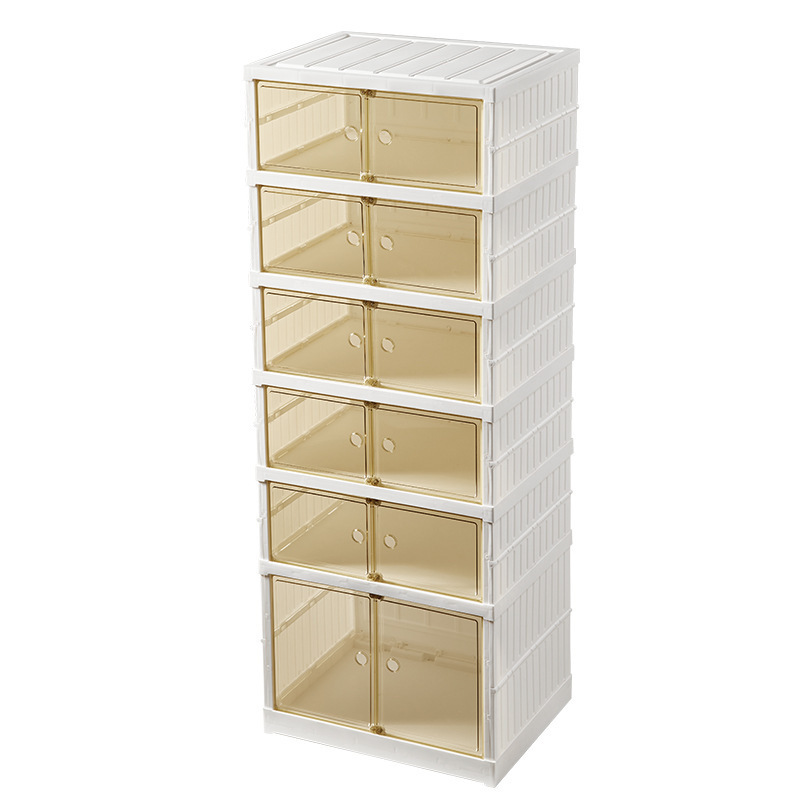 Free installation transparent drawer style storage foldable plastic shoe rack cabinet box