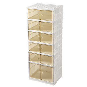 Free installation transparent drawer style storage foldable plastic shoe rack cabinet box