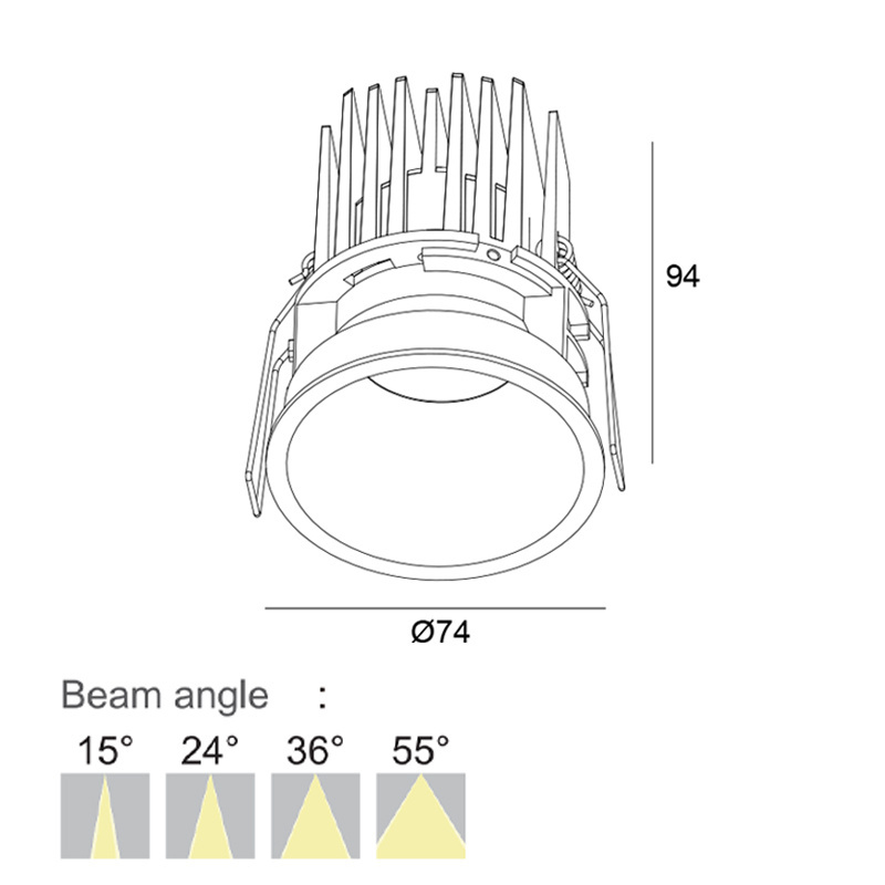 Alpha Hotel Project Antiglair Cob Lighting Round Recess Adjustable Ip54 Downlight Led