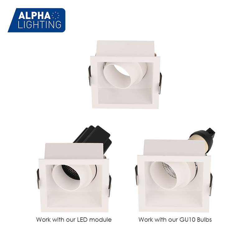 Alpha Lighting Adjustable Recess Downlight Spotlight Square Housing Holder Frame Led Model Bulbs Gu10 Anti Glare