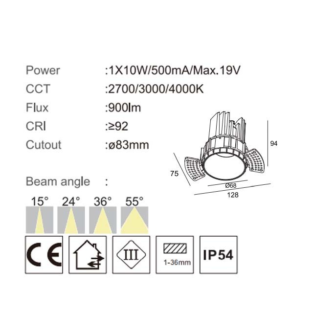 high lumen COB recessed ceiling downlight round 10W SAA approved trimless led down lights