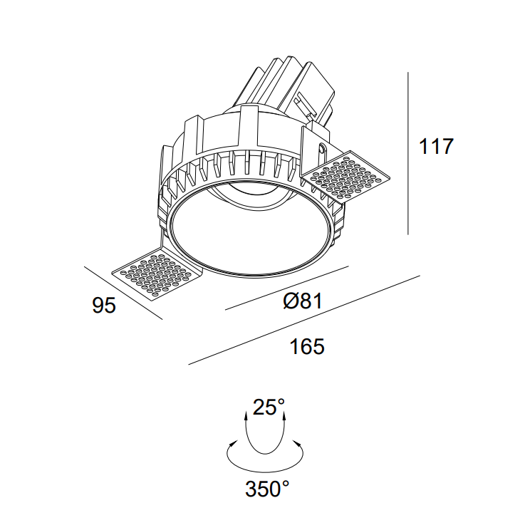 New Design Aluminium Downlight Antiglare Ceiling Lamp Trimless Adjustable Recessed Housing