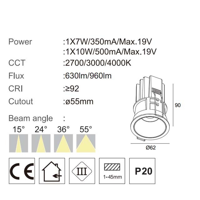 Dali Dimming Mini 10W Warm White Aluminum Alloy Round Anti-Glare Small Trim Dimmable Lamp Led  Cob Spot Recessed Down Light