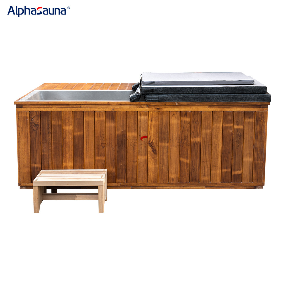 Alphasauna Wooden Outdoor Stainless Steel Liner Cold Plunge Tub Portable Wood Barrel Ice Bath Tub Recovery Pod Chiller Optional