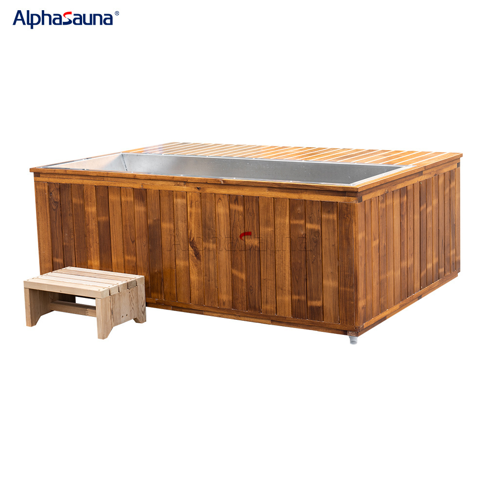 Alphasauna Wooden Outdoor Stainless Steel Liner Cold Plunge Tub Portable Wood Barrel Ice Bath Tub Recovery Pod Chiller Optional