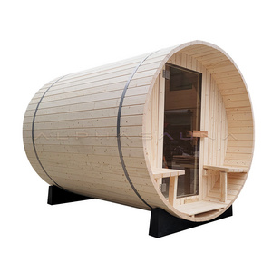 Pine Wood 2 Person Portable Traditional Barrel Ozone Steam Sauna Outdoor  With Porch