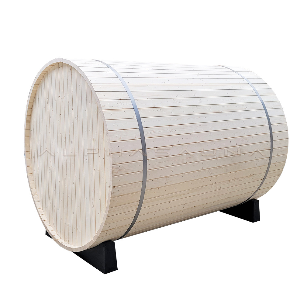 Pine Wood 2 Person Portable Traditional Barrel Ozone Steam Sauna Outdoor  With Porch