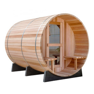 DIY red cedar barrel sauna room with Hervia sauna heater for 2-4 persons