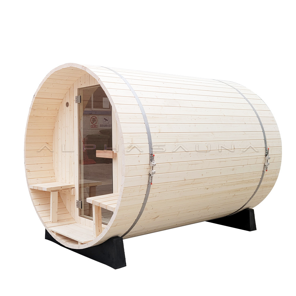 Pine Wood 2 Person Portable Traditional Barrel Ozone Steam Sauna Outdoor  With Porch