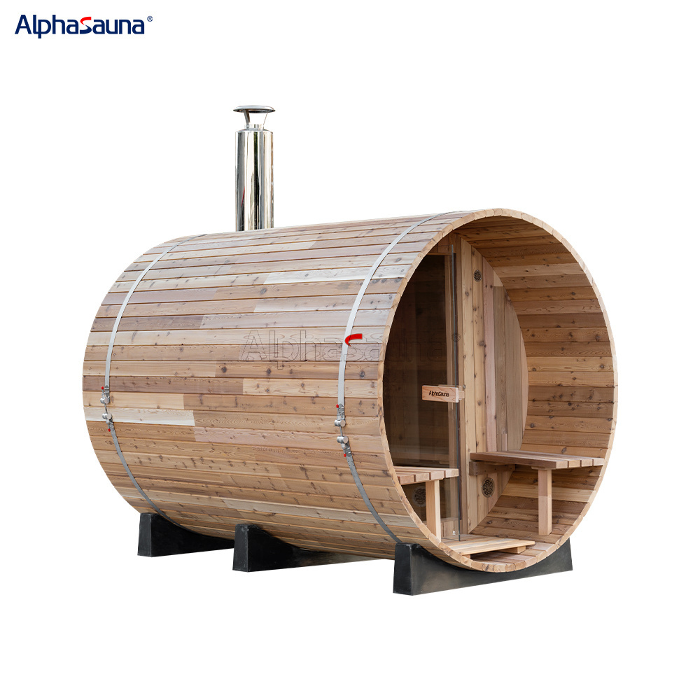 Traditional Cedar Barrel Sauna Outdoor Steam Sauna Wood Burning Round High Quality Comfortable Single Sauna Room