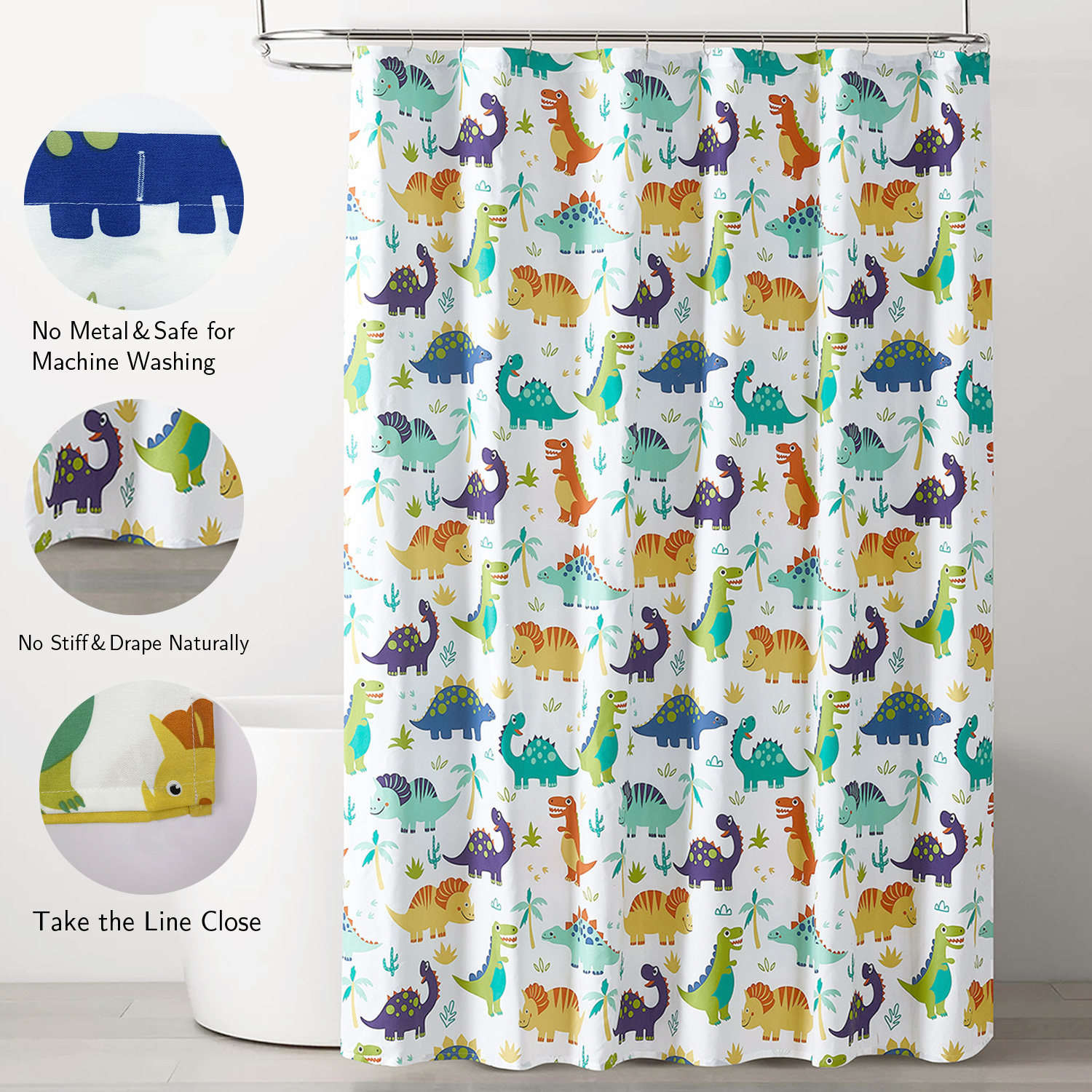 Cartoon kids shower curtain Dinosaur shower curtain for boys mermaid shower curtain for girls animal painting