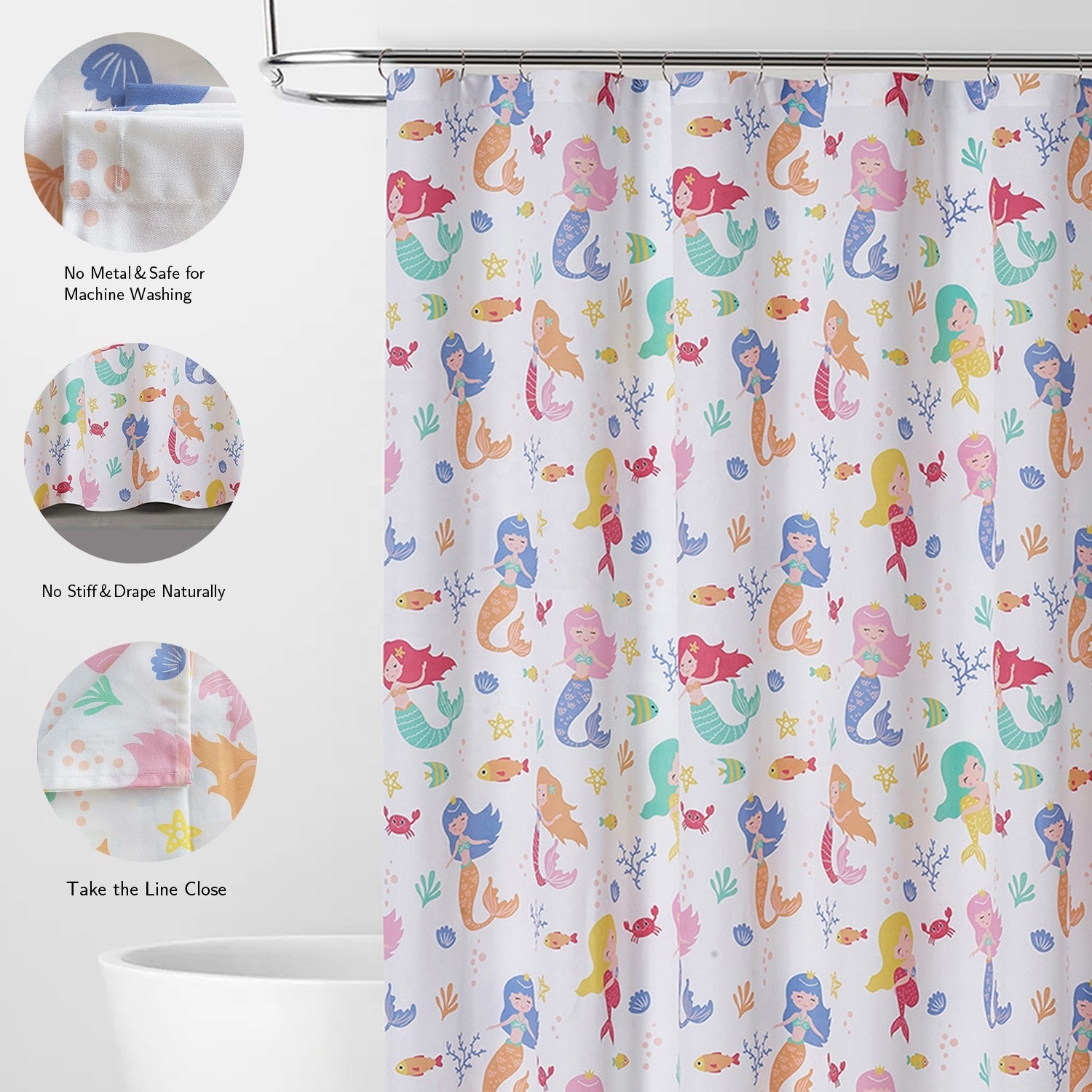 Cartoon kids shower curtain Dinosaur shower curtain for boys mermaid shower curtain for girls animal painting