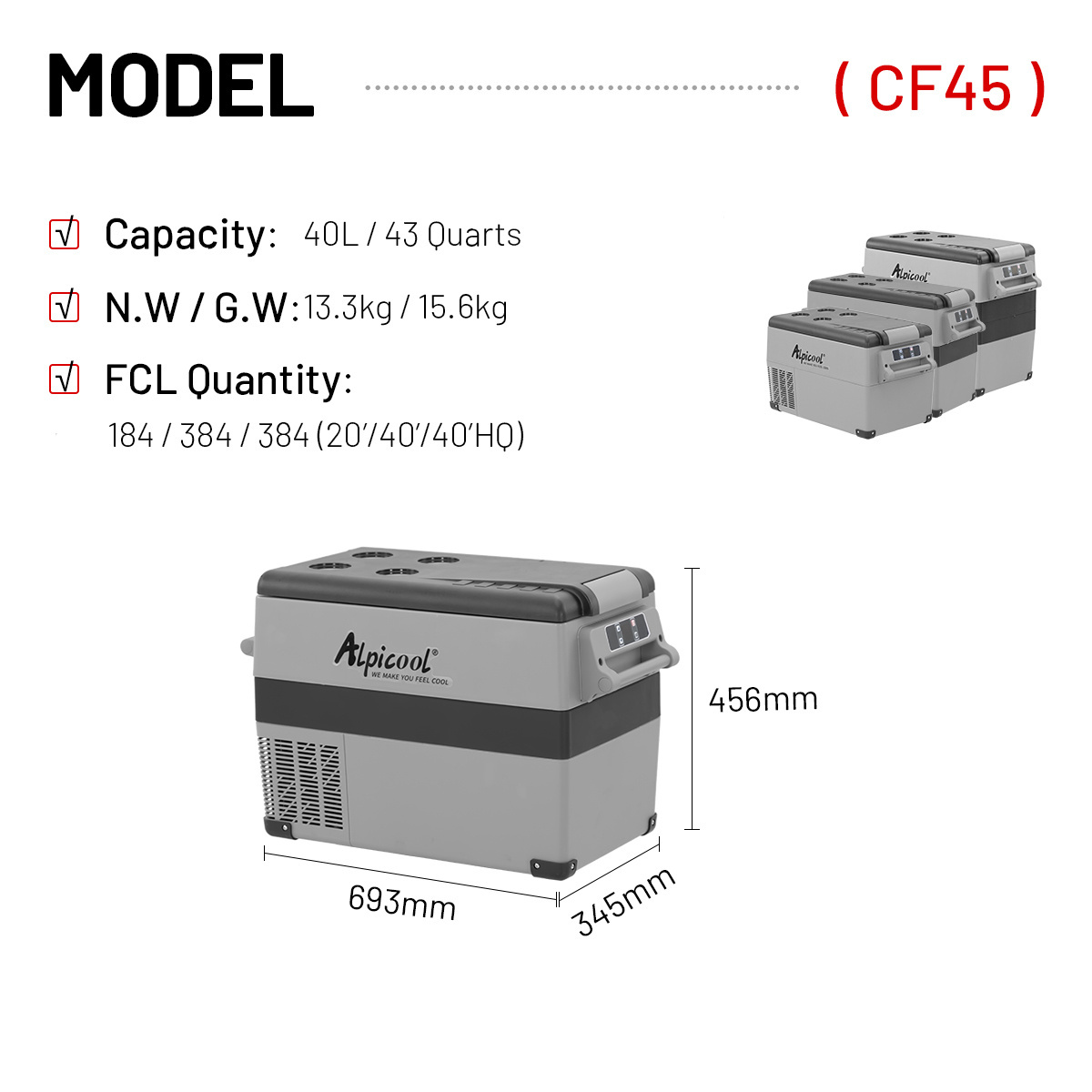 Alpicool 45L Portable Side-by-Side Refrigerator Freezer Used Household Appliances Automobile Fridge for Car Home Use