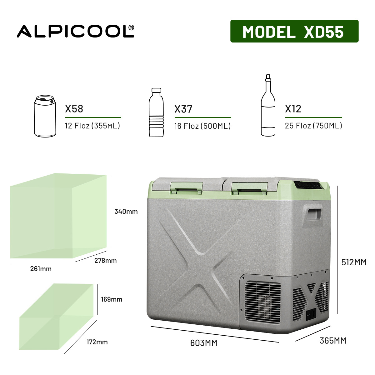 Alpicool Plastic Dual Doors Mini Fridge Compressor Fast Cooling 12V 24V Portable Freezer Refrigerator for RV Car Truck