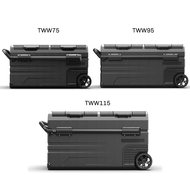 TWW75 12V 24V AC to DC adaptor included small camping car fridge portable 72L wheels and handle electronic  freezer refrigerator