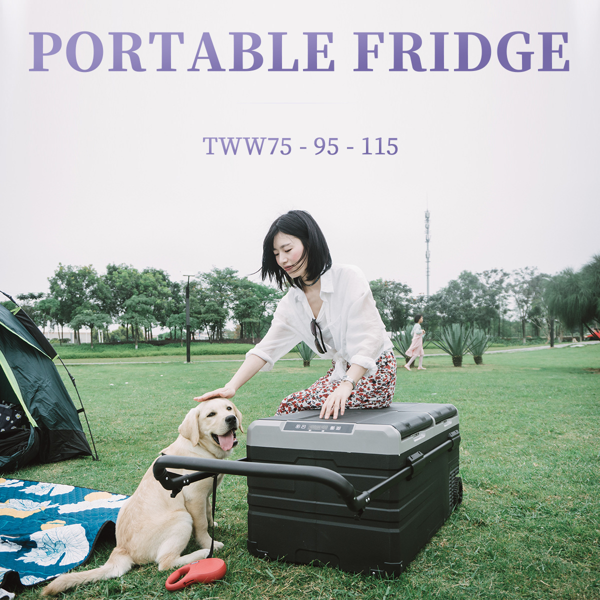 TWW75 12V 24V AC to DC adaptor included small camping car fridge portable 72L wheels and handle electronic  freezer refrigerator