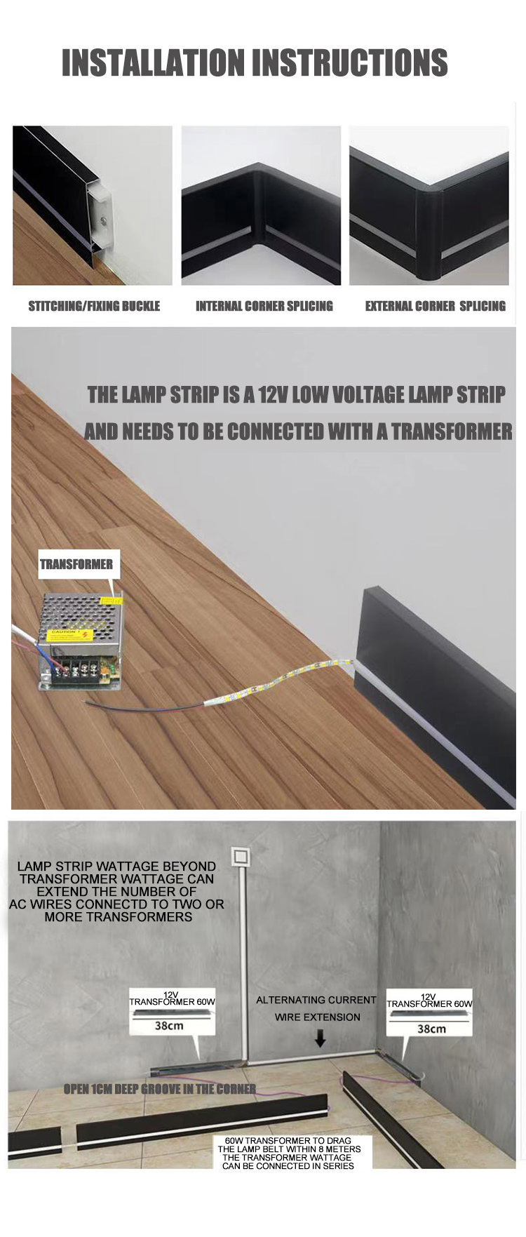 aluminium skirting led profile baseboard skirting board with led light