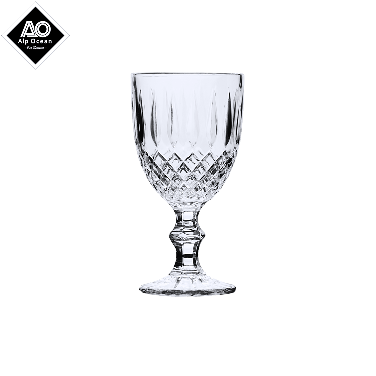 Hotselling clear glass goblet cup engraved pattern wine glasses