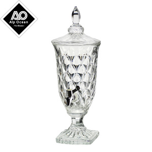 2L Diamond Design Glass Beverage Juice Dispenser With Lid And Tap For Hotel Restaurant And Party Use