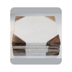 Bulk Supply Mix Wood White Marble Coaster Set Buy at Lowest Price