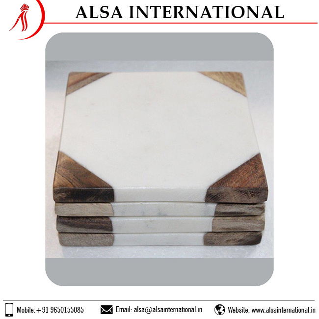 Bulk Supply Mix Wood White Marble Coaster Set Buy at Lowest Price