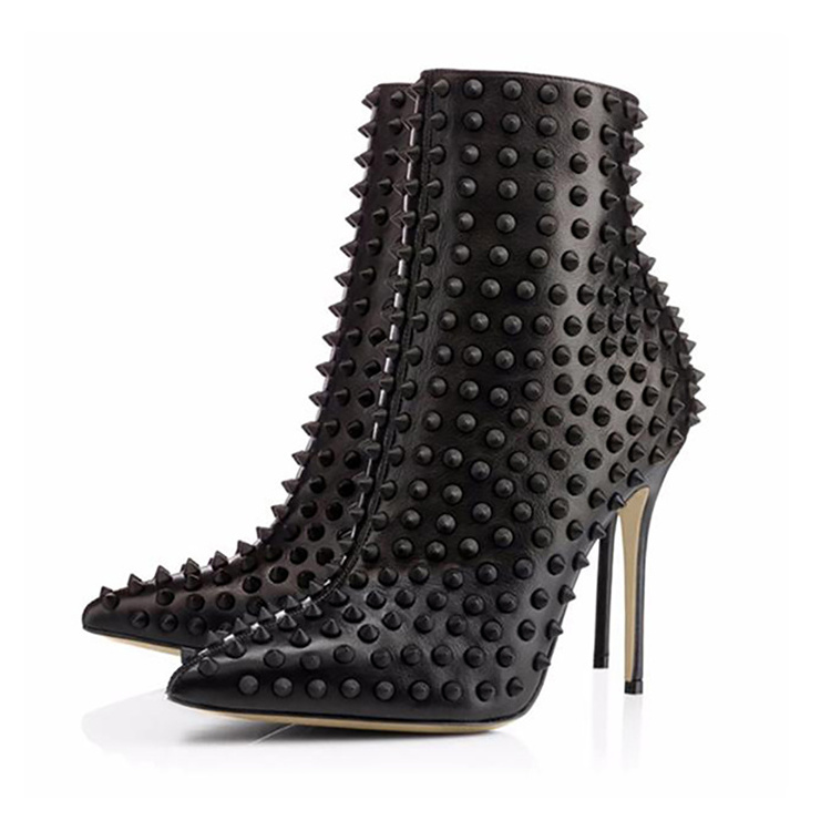 Sexy high heels pointy toe spikes studded decor women ankle boots